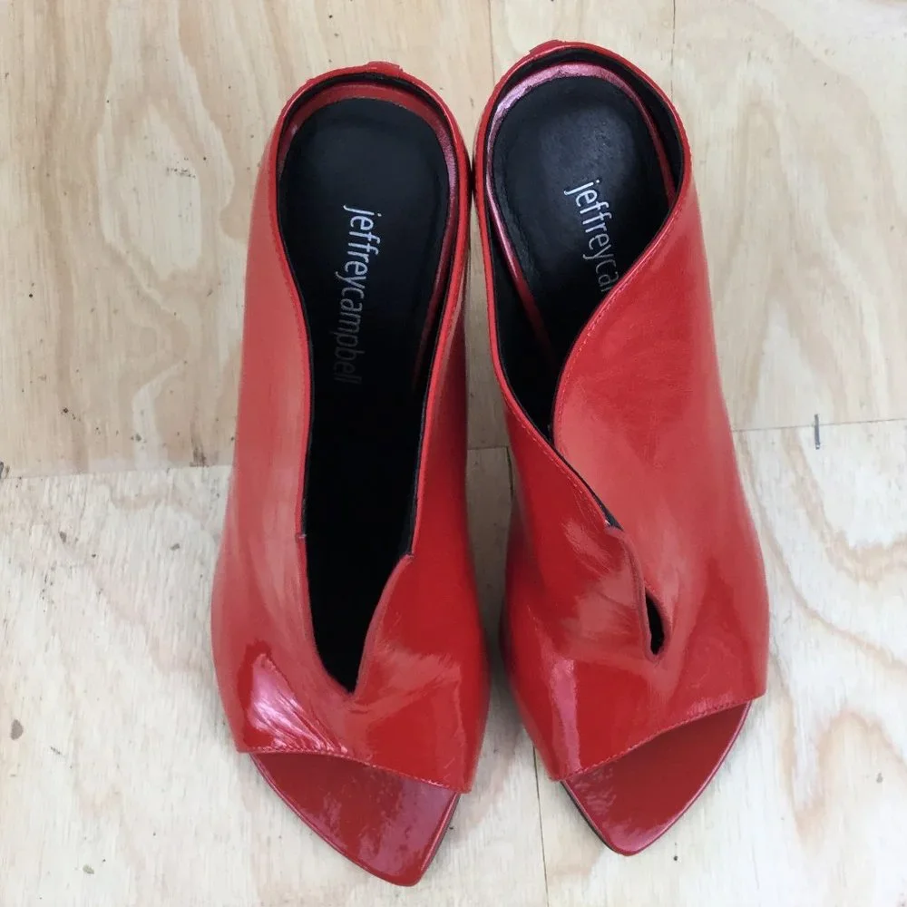 Jeffrey Campbell Shiny Red Peep Toe Booties 6